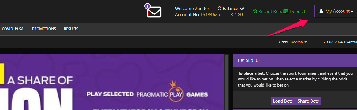 my account section hollywoodbets